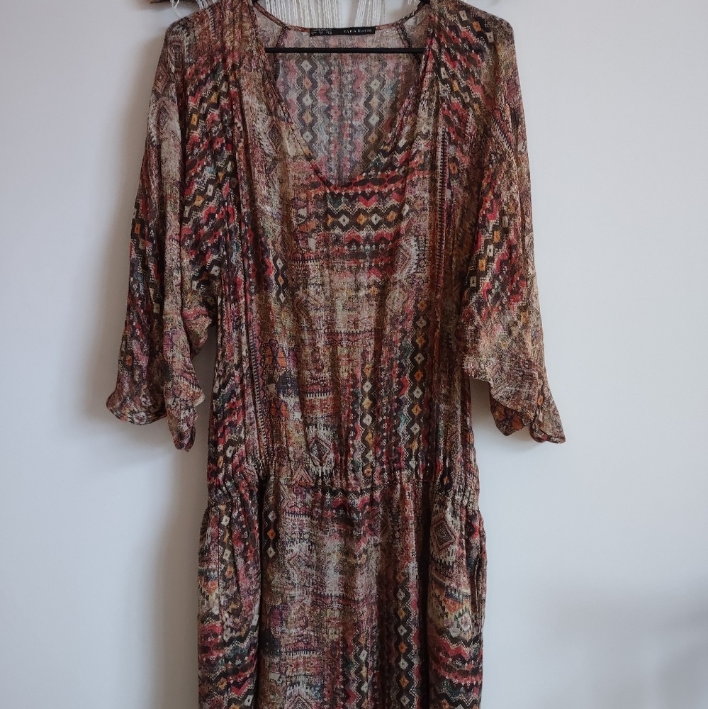 Zara Boho Ethnic Print Drop-Waist Dress Tunic